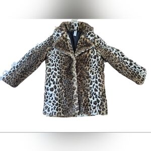 Violet Romance Faux Fur Leopard Print Snap Front Coat Size 6 EUC